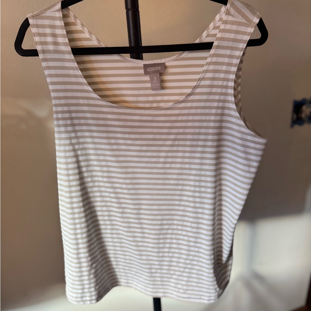 Chico's Beige and White Striped Tank Top